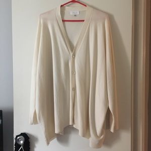 ESKANDAR 100% Cashmere Ivory Oversized V Neck Cardigan One Size